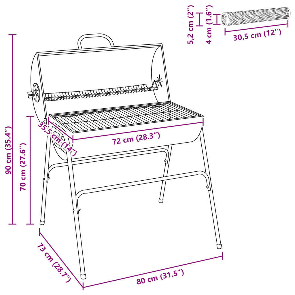 vidaXL Grill na świeżym powietrzu 3 pcs 80 x 73 x 90 cm Czarny Metal