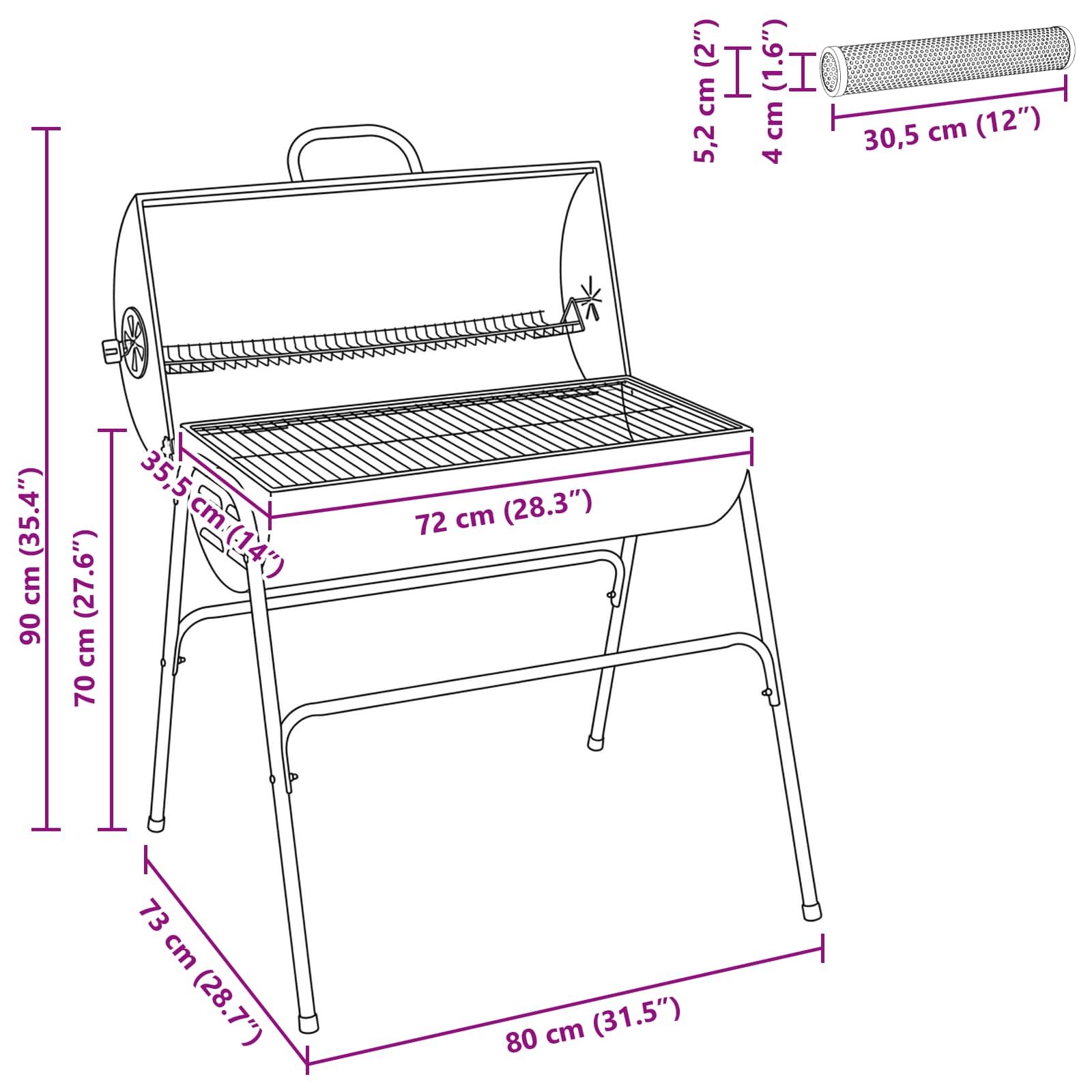 vidaXL Grill na świeżym powietrzu 3 pcs 80 x 73 x 90 cm Czarny Metal