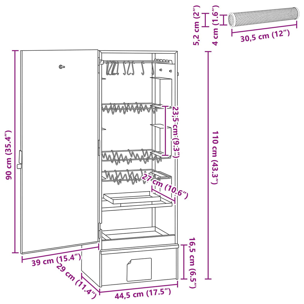 vidaXL Wędzarnia 3 pcs 44,5 x 29 x 110 cm Stal galwanizowana srebrny