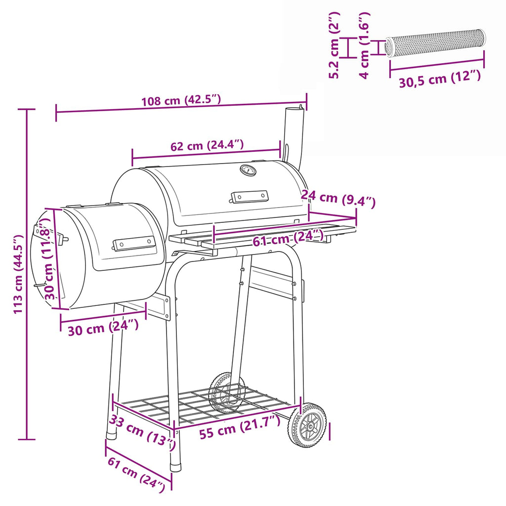 vidaXL Grill na świeżym powietrzu 103 x 60 x 113 cm Stal Czarny