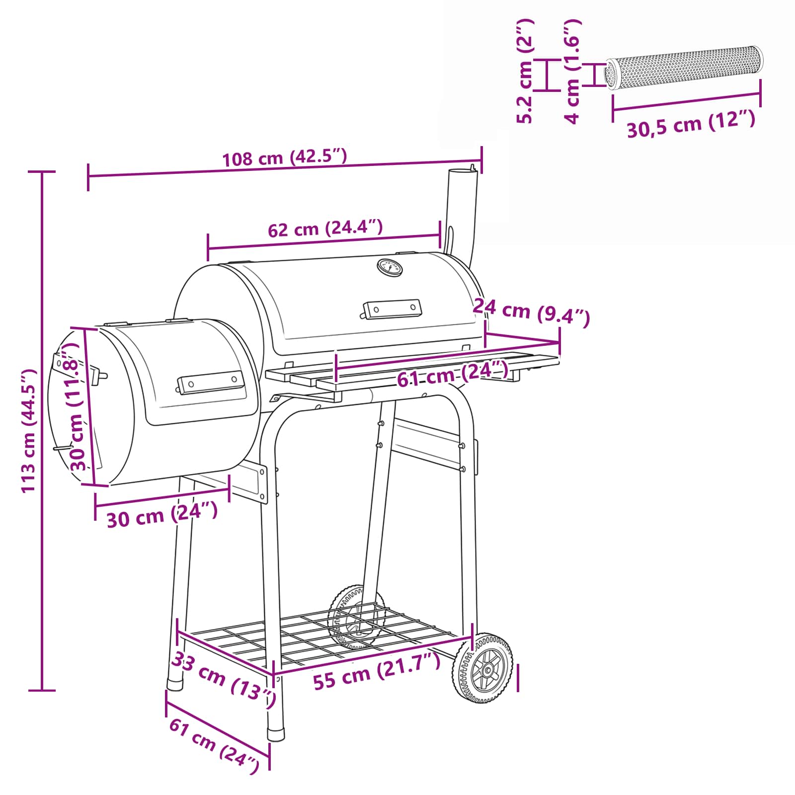 vidaXL Grill na świeżym powietrzu 103 x 60 x 113 cm Stal Czarny