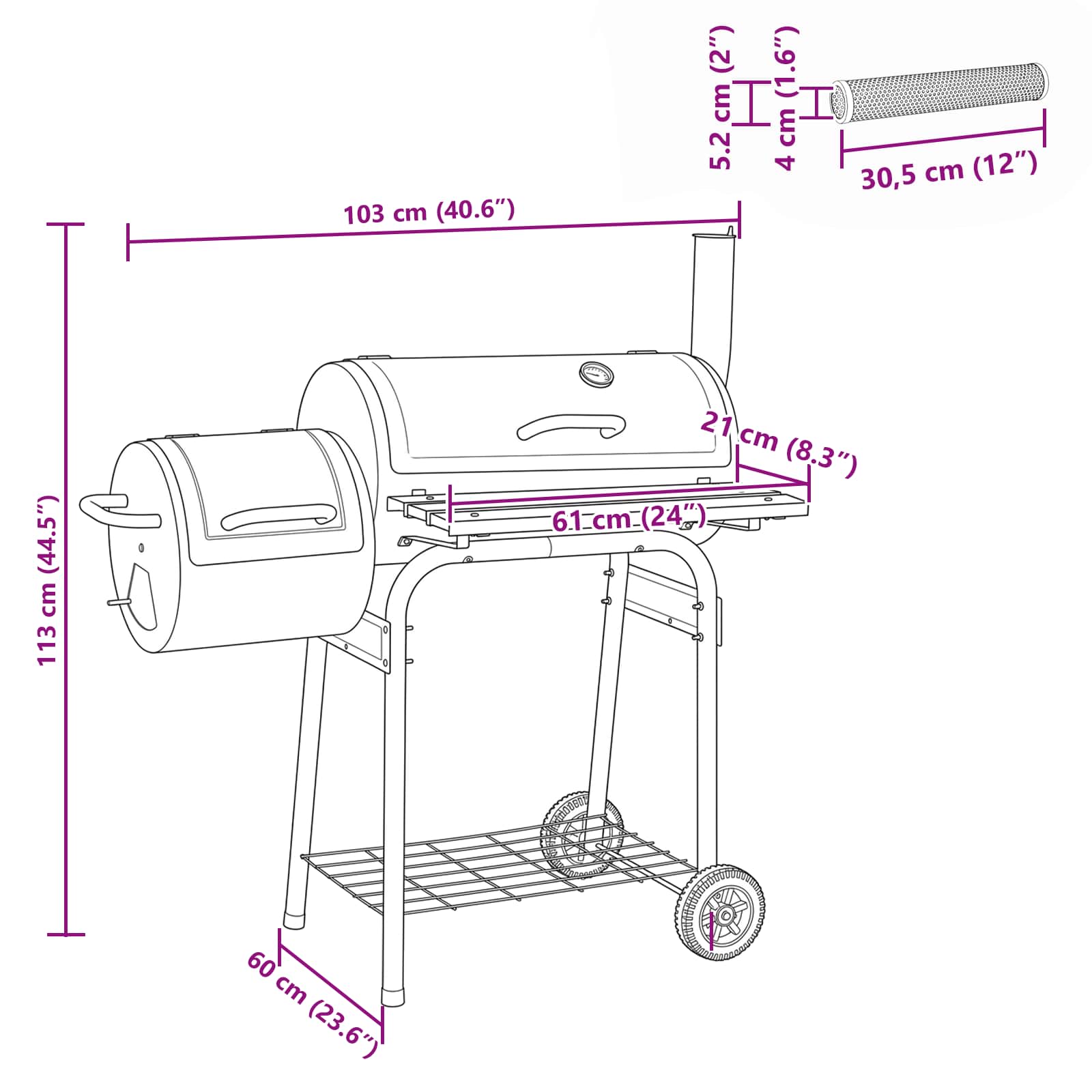 vidaXL Grill na świeżym powietrzu 103 x 60 x 113 cm Stal Czarny