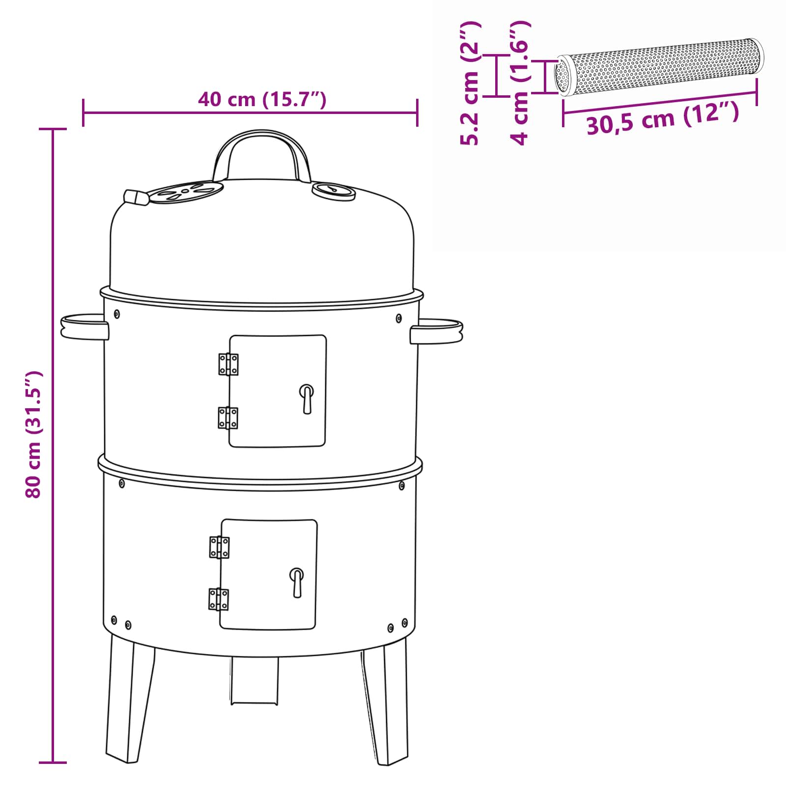 vidaXL Grill na świeżym powietrzu Ø 40 x 80 cm Stal Czarny