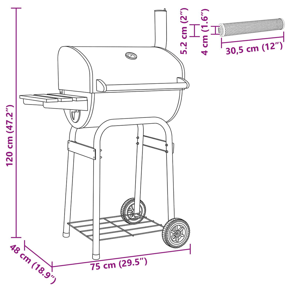vidaXL Grill węglowy 75 x 48 x 120 cm srebrny