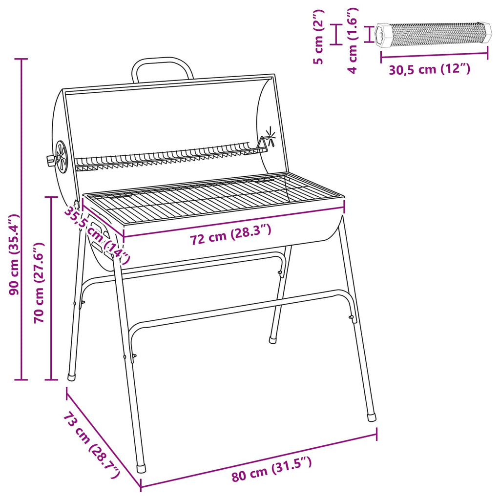 vidaXL Grill beczkowy z 2 rusztami do gotowania 3 pcs 80 x 73 x 90 cm