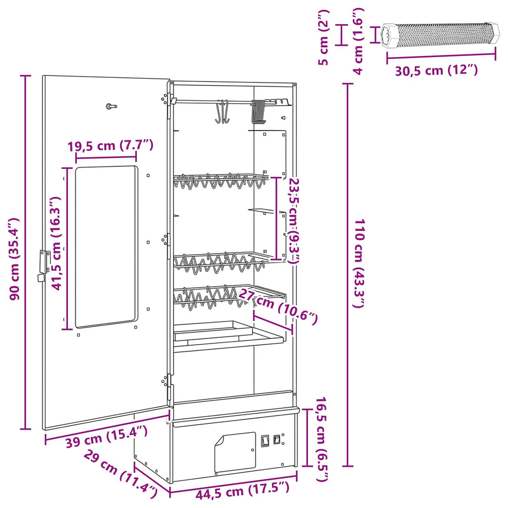 vidaXL Wędzarnia 3 pcs 44,5 x 29 x 110 cm Stal galwanizowana srebrny