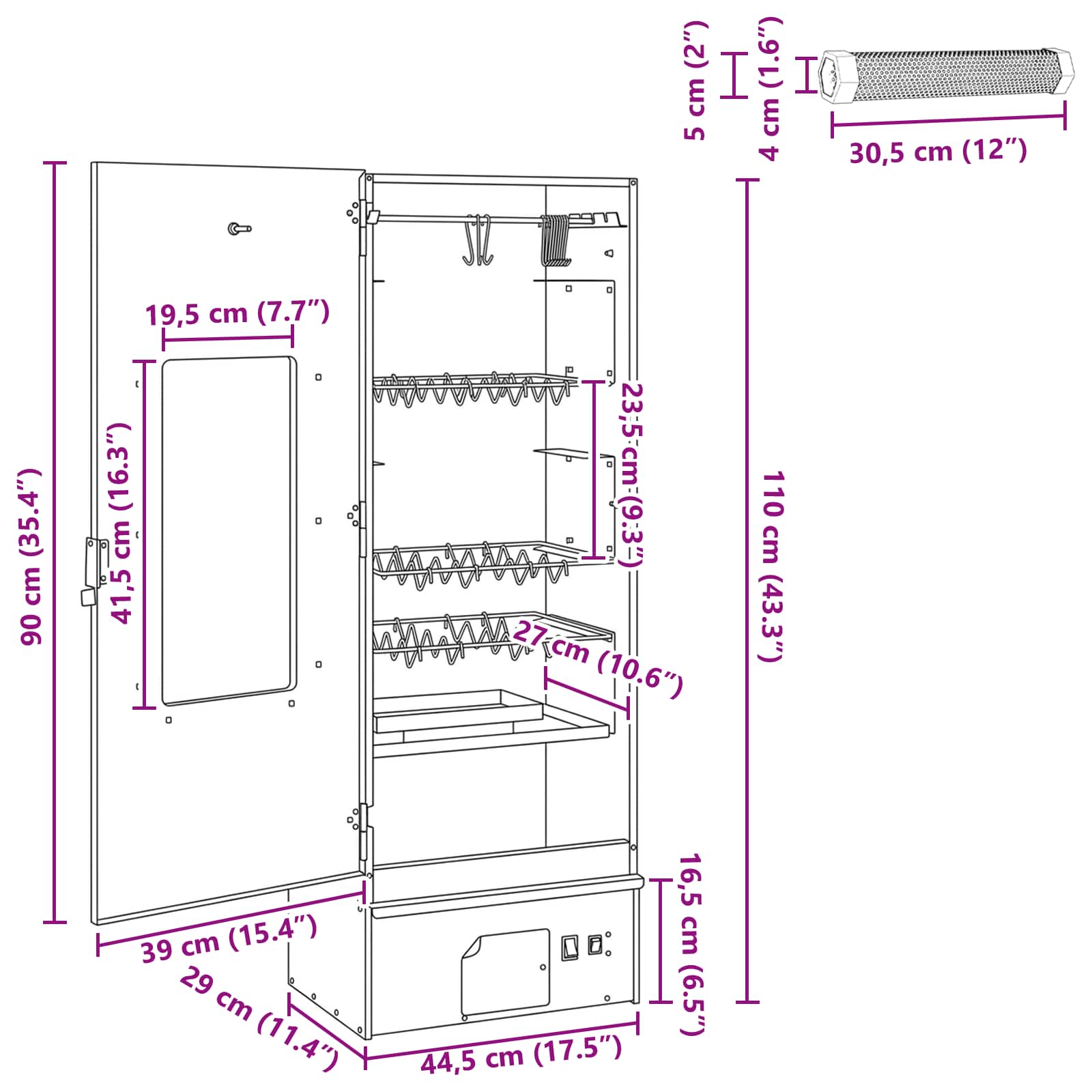 vidaXL Wędzarnia 3 pcs 44,5 x 29 x 110 cm Stal galwanizowana srebrny