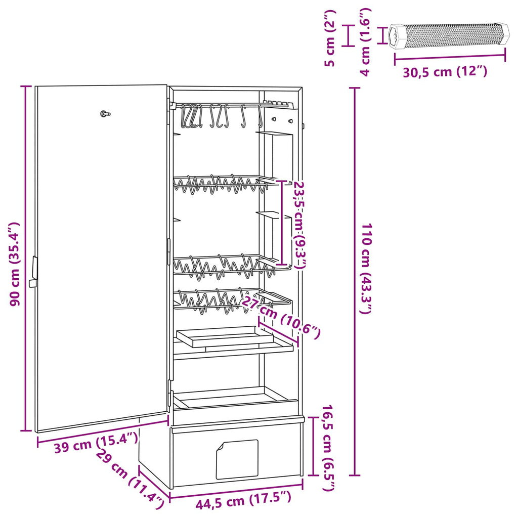 vidaXL Wędzarnia 3 pcs 44,5 x 29 x 110 cm Stal galwanizowana srebrny