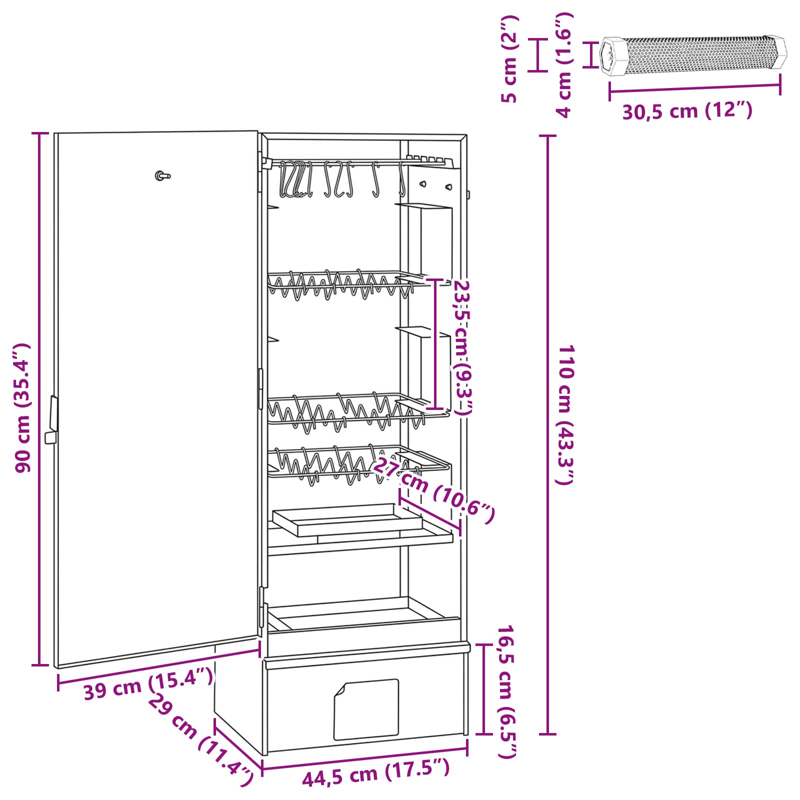 vidaXL Wędzarnia 3 pcs 44,5 x 29 x 110 cm Stal galwanizowana srebrny