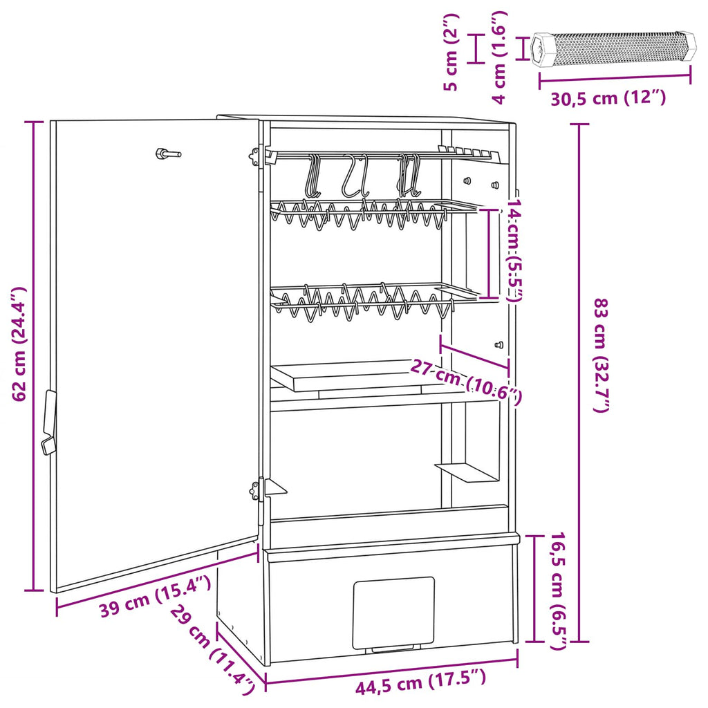 vidaXL Wędzarnia 3 pcs 44,5 x 29 x 83 cm Stal galwanizowana srebrny