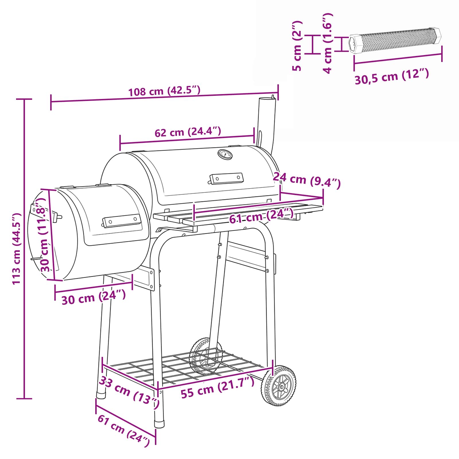 vidaXL Grill na świeżym powietrzu 103 x 60 x 113 cm Stal Czarny