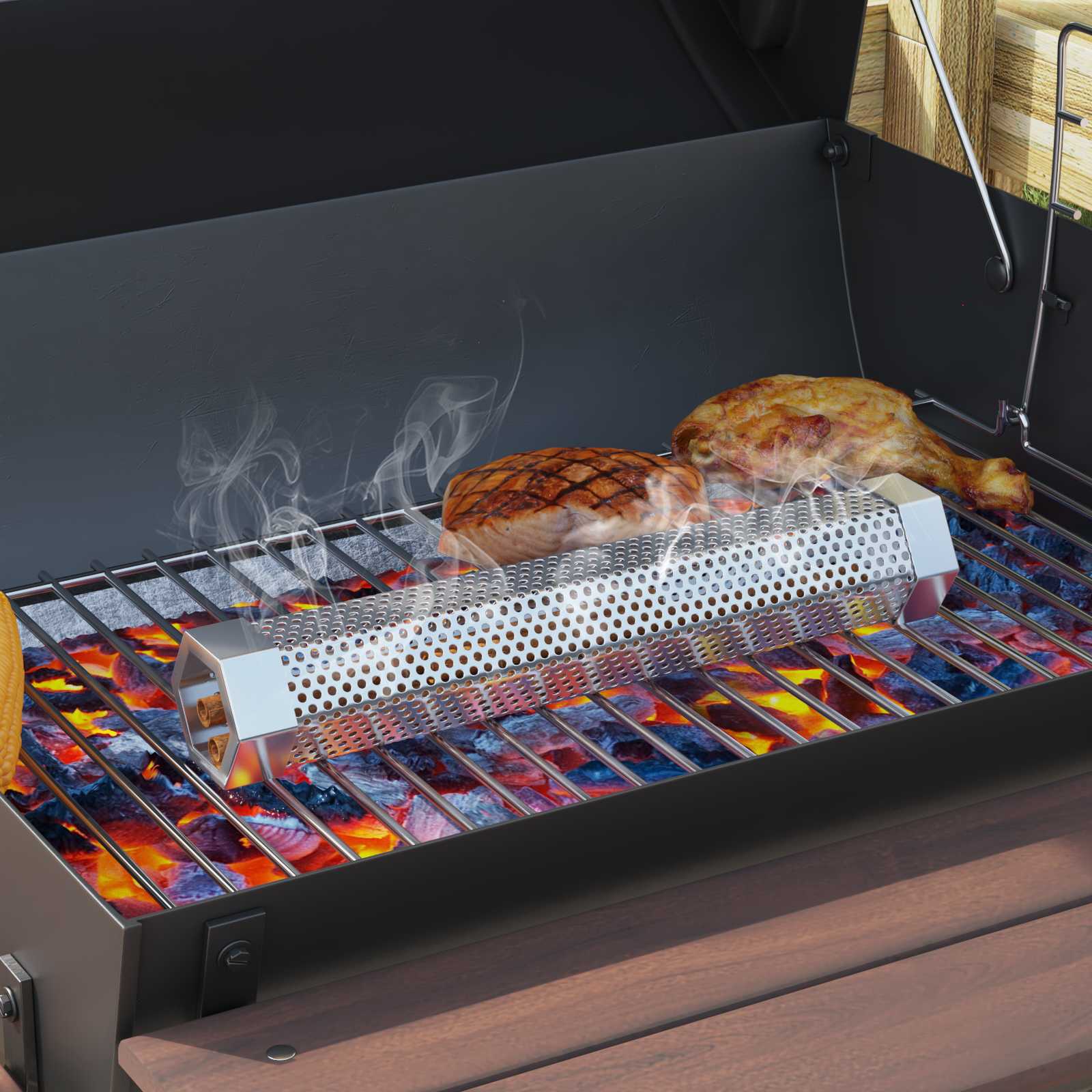 vidaXL Grill na świeżym powietrzu Ø 40 x 80 cm Stal Czarny