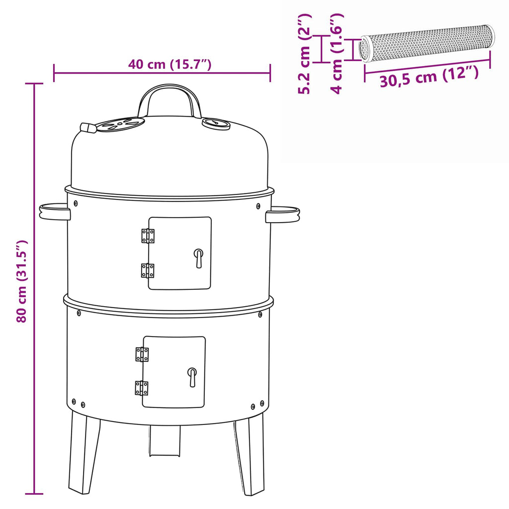 vidaXL Grill na świeżym powietrzu Ø 40 x 80 cm Stal Czarny