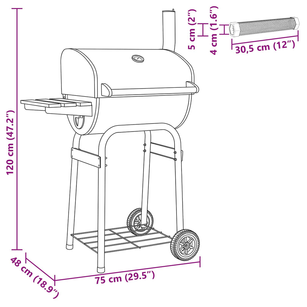 vidaXL Grill węglowy 75 x 48 x 120 cm srebrny