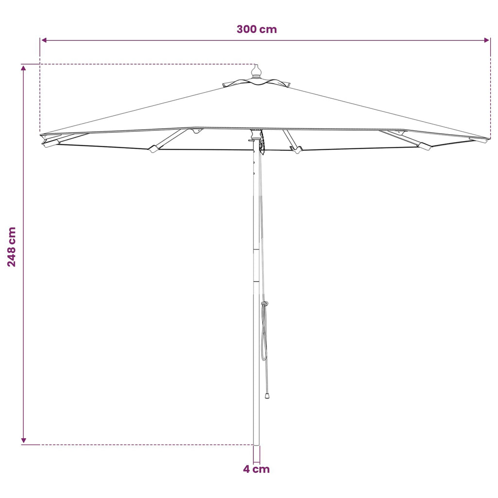 vidaXL Parasolka ogrodowa Ø 300 x 248 cm Lite Drewno Eukaliptusowe