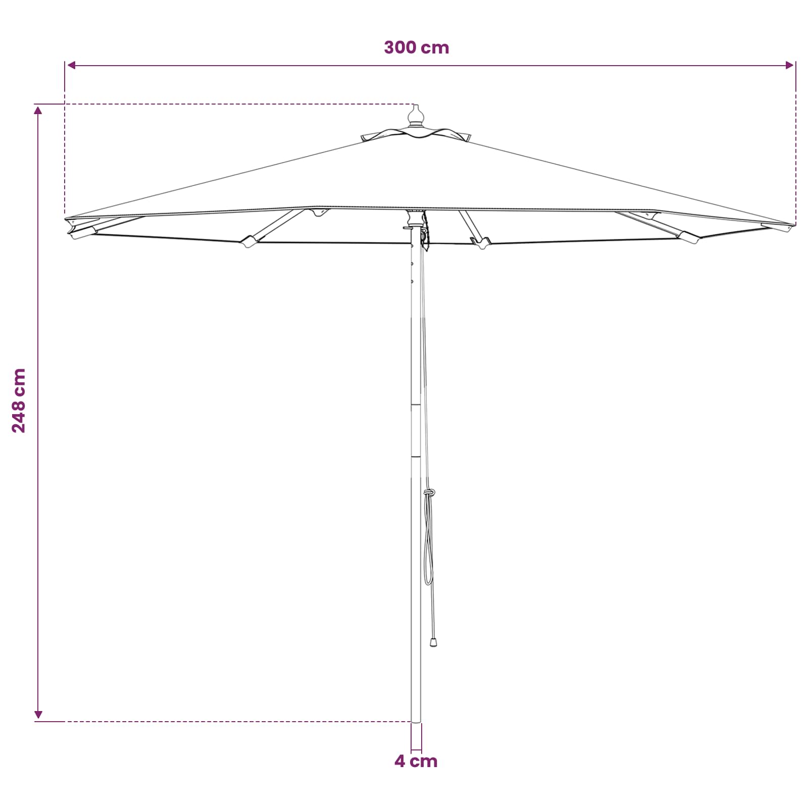 vidaXL Parasolka ogrodowa Ø 300 x 248 cm Lite Drewno Eukaliptusowe