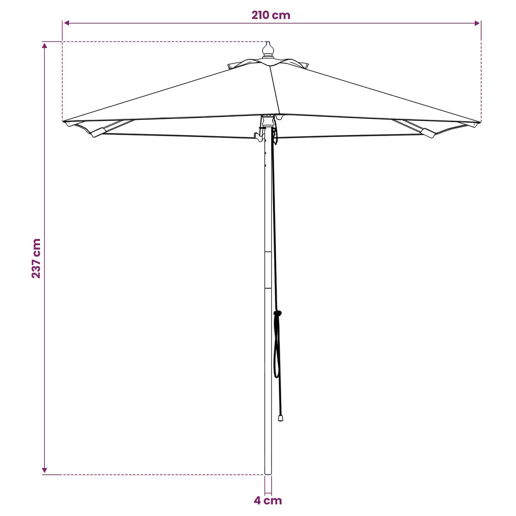 vidaXL Parasolka ogrodowa Ø 210 x 237 cm Lite Drewno Eukaliptusowe