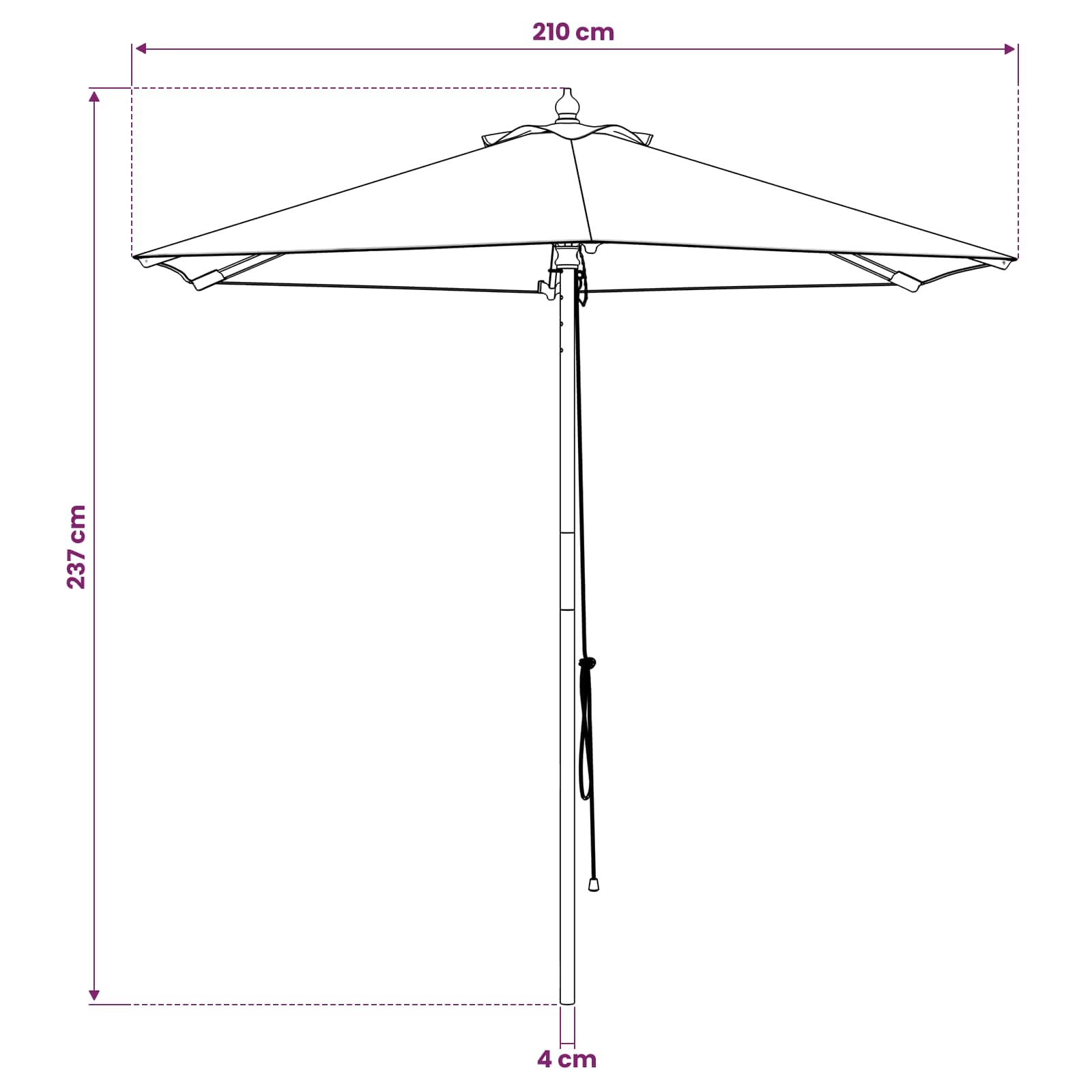 vidaXL Parasolka ogrodowa Ø 210 x 237 cm Lite Drewno Eukaliptusowe