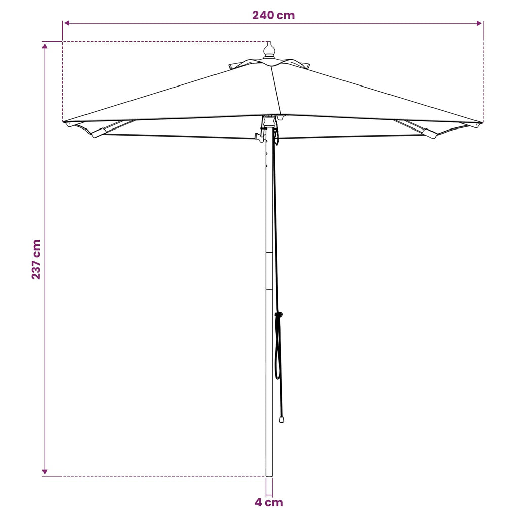 vidaXL Parasolka ogrodowa Ø 240 x 237 cm Lite Drewno Eukaliptusowe