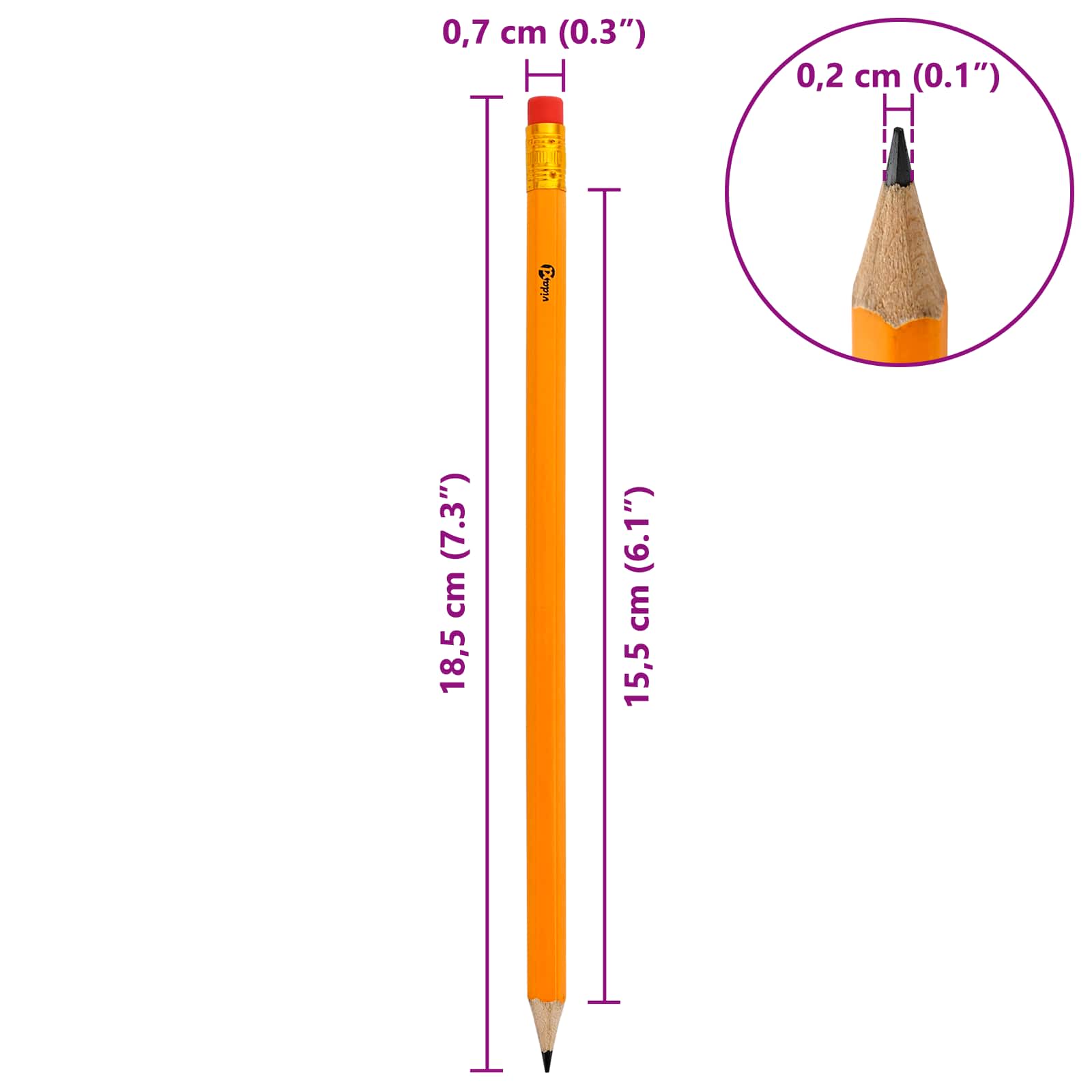 vidaXL Ołówki HB Ø 0,7 x 18,5 cm żółty Lite drewno topolowe