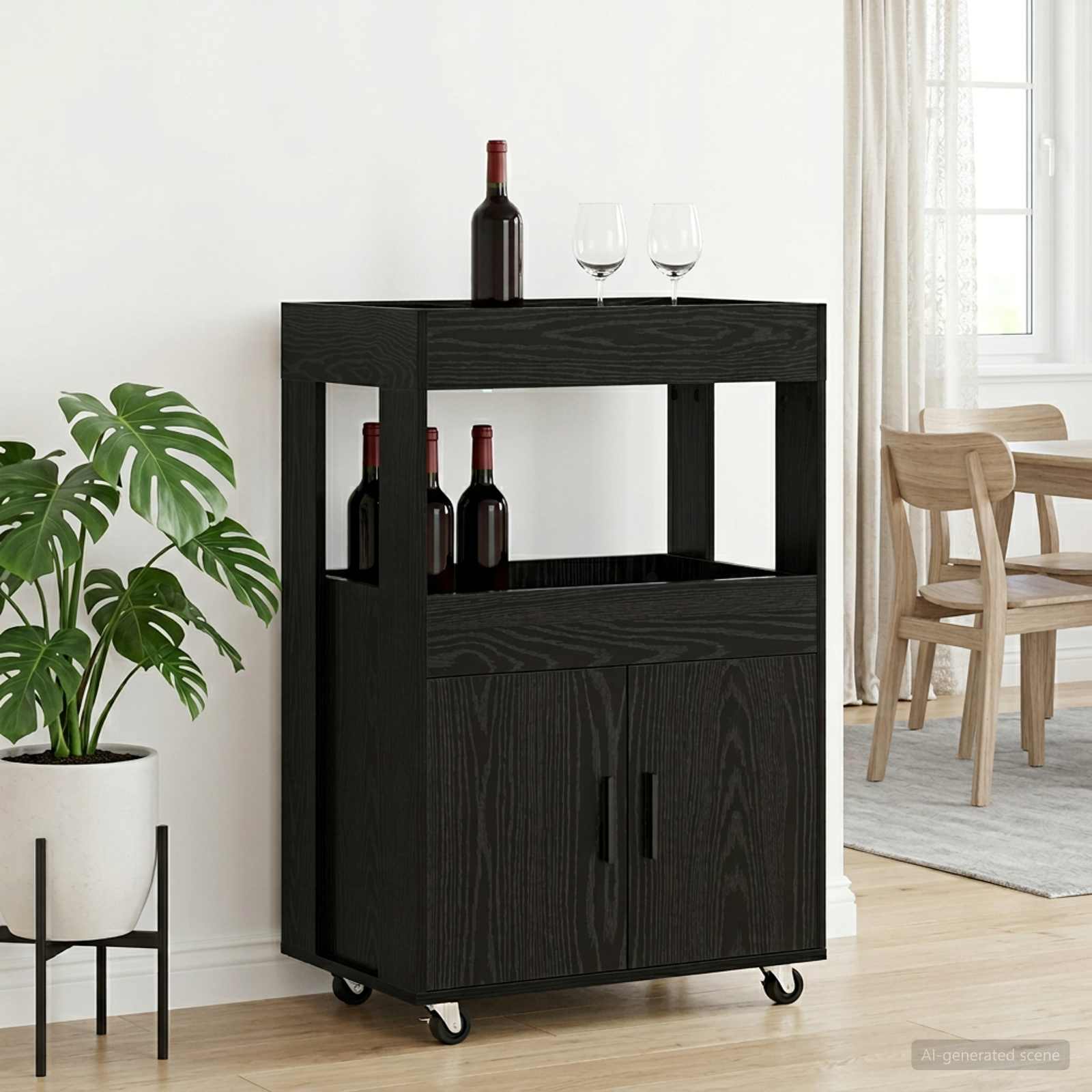 vidaXL Wózek Barowy Czarny dąb 60 x 39,5 x 89 cm Drewno inżynieryjne