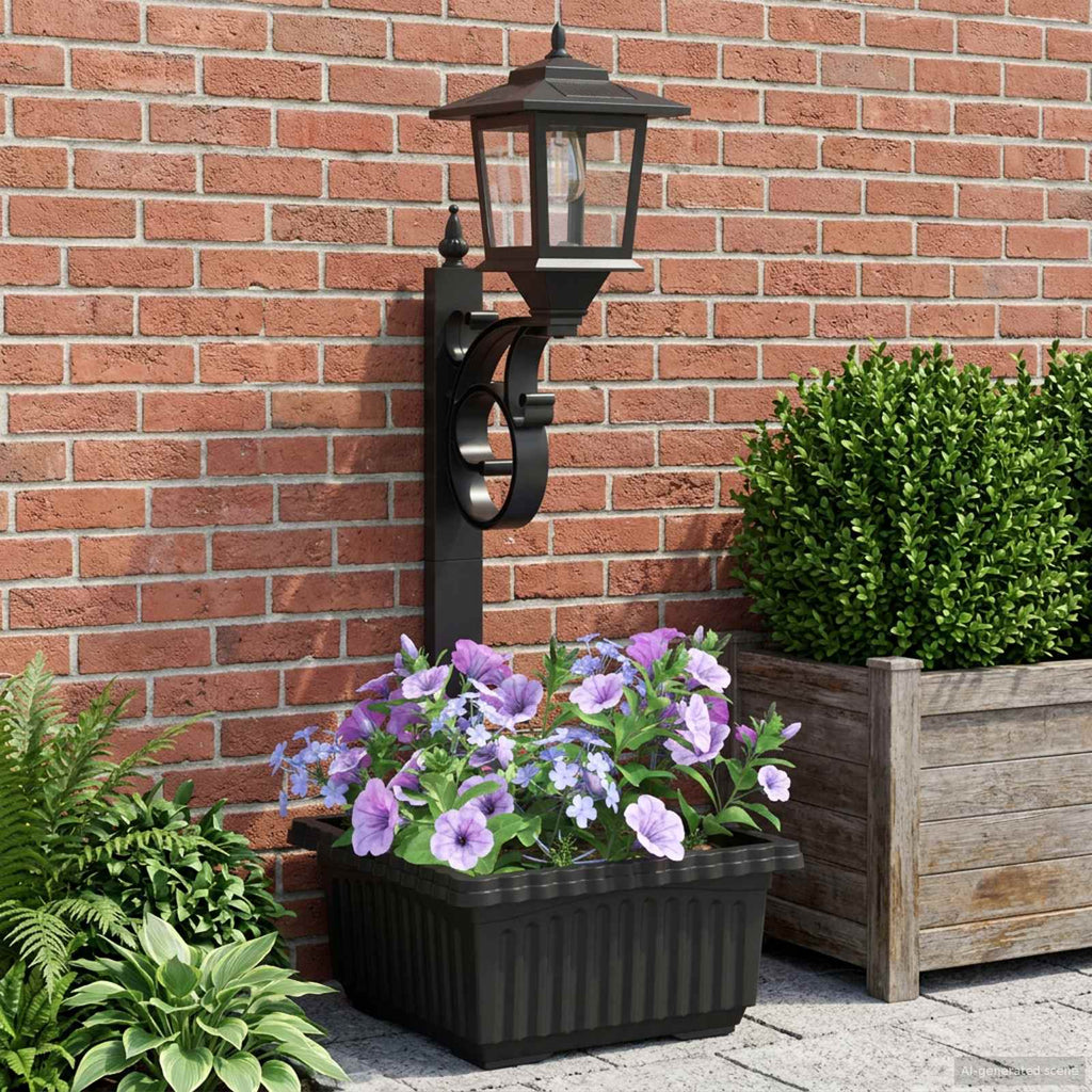 vidaXL Lampa słupkowa z donicą Czarny 29 x 28 x 74 cm ABS i PP