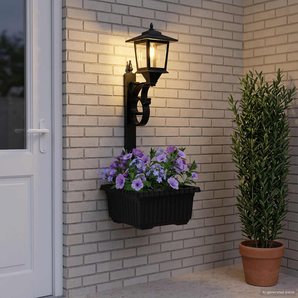 vidaXL Lampa słupkowa z donicą Czarny 29 x 28 x 74 cm ABS i PP