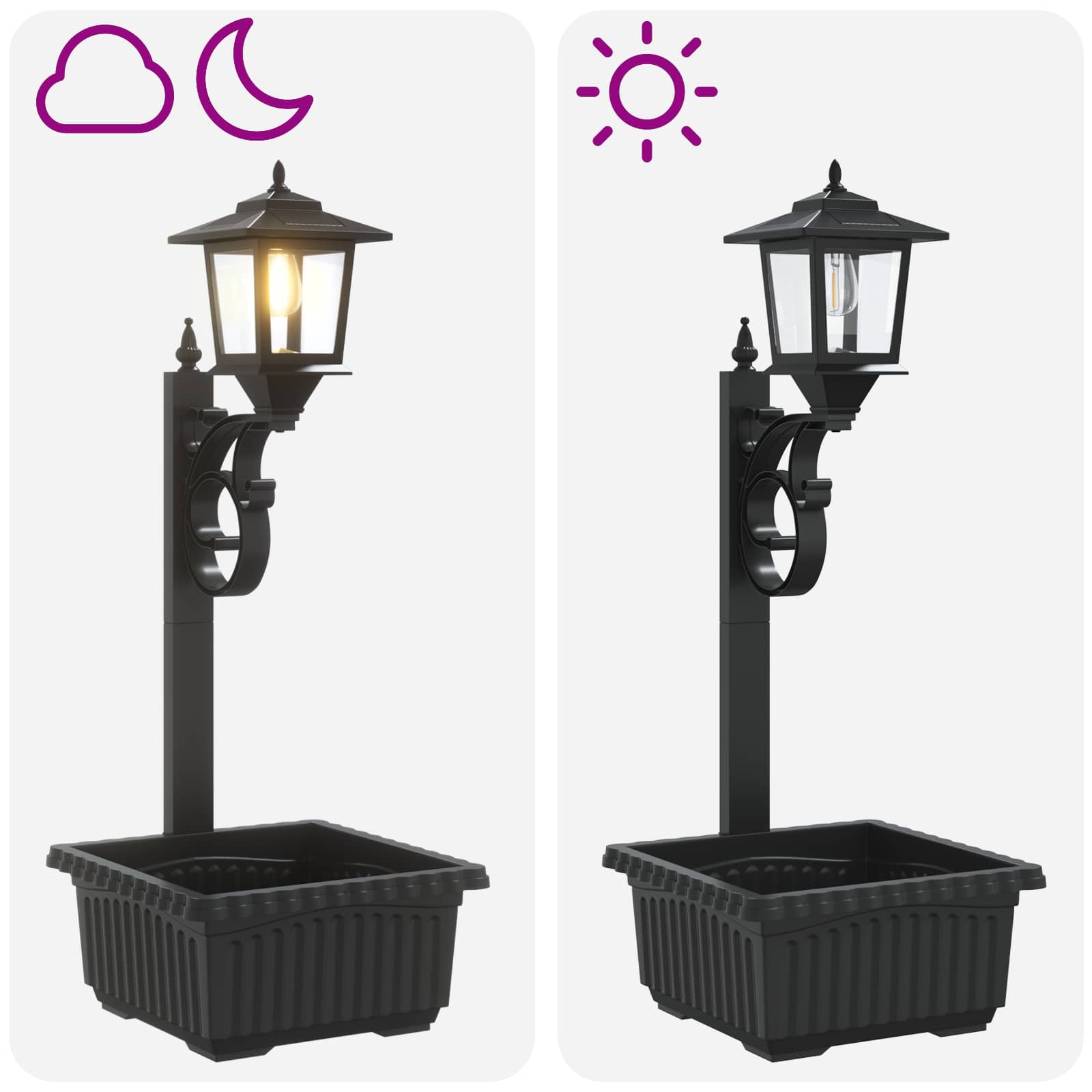 vidaXL Lampa słupkowa z donicą Czarny 29 x 28 x 74 cm ABS i PP