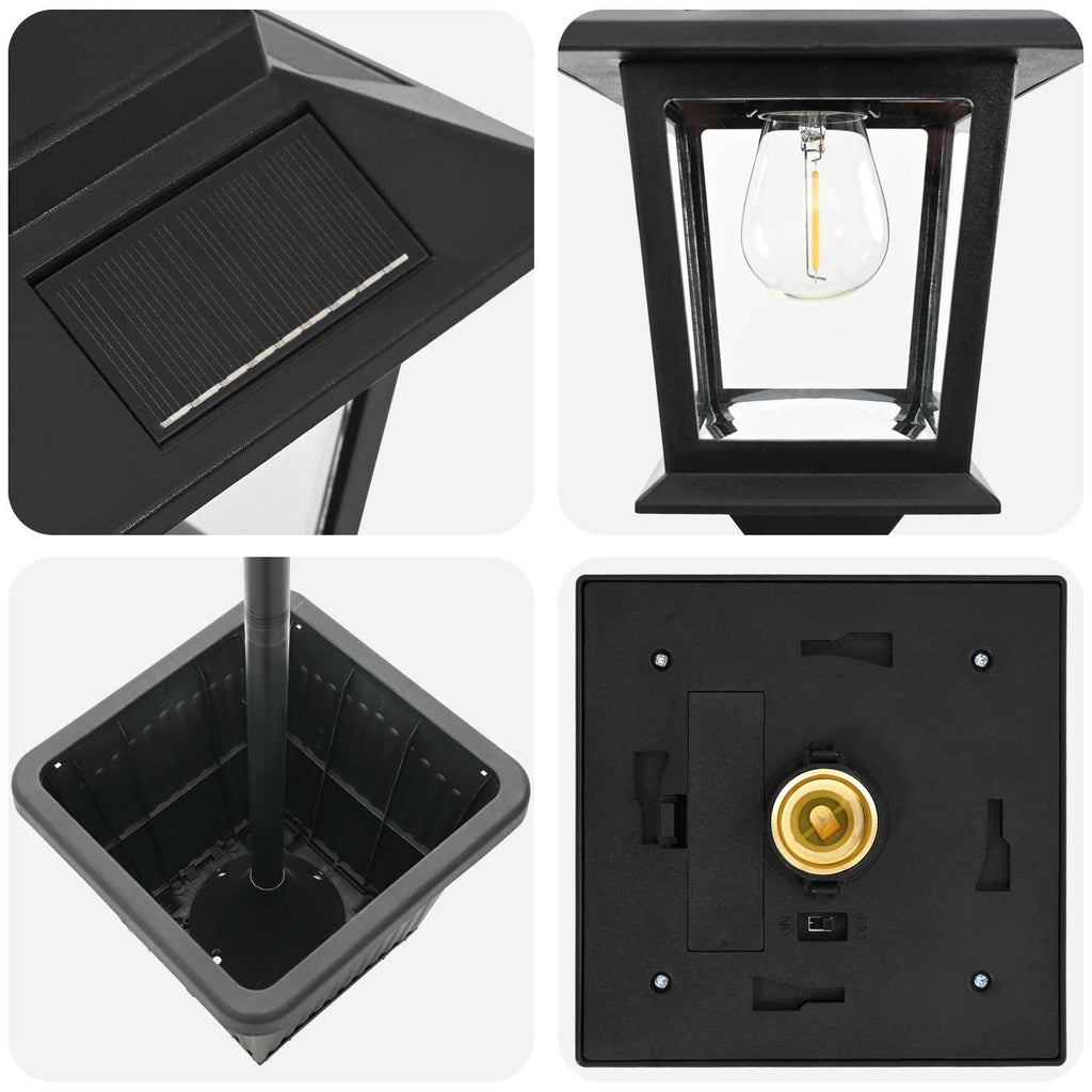 vidaXL Lampka solarna z donicą with LED Bulb Czarny 32 x 32 x 158 cm