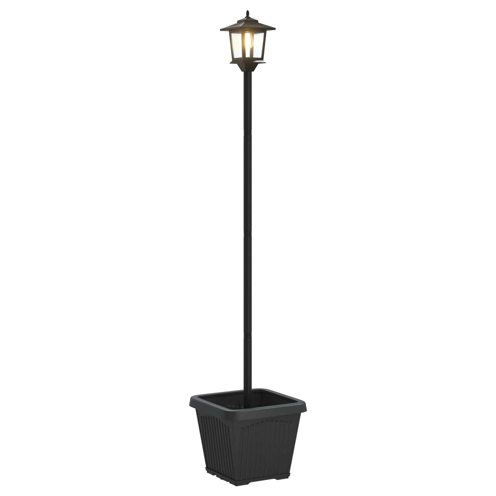 vidaXL Lampka solarna z donicą with LED Bulb Czarny 32 x 32 x 158 cm