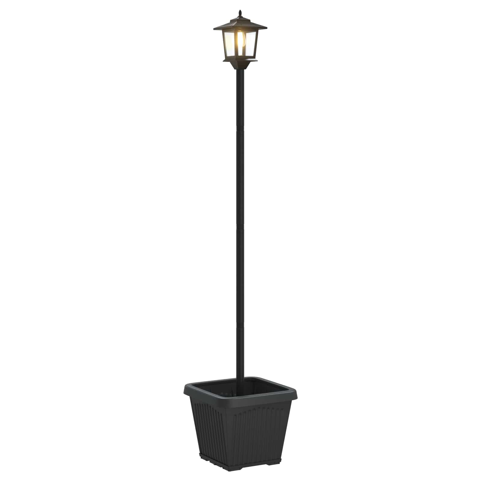 vidaXL Lampka solarna z donicą with LED Bulb Czarny 32 x 32 x 158 cm