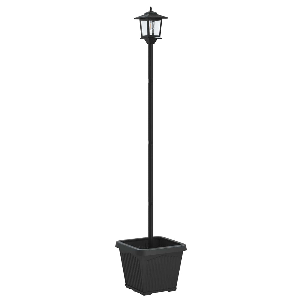 vidaXL Lampka solarna z donicą with LED Bulb Czarny 32 x 32 x 158 cm