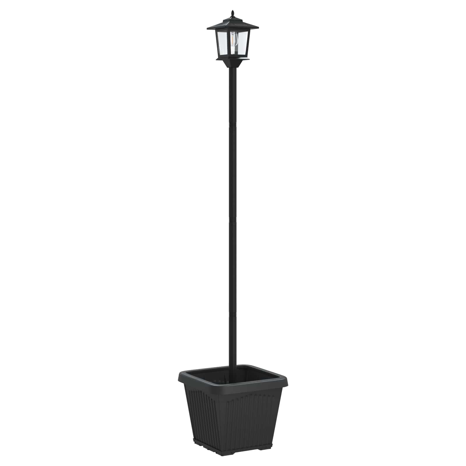 vidaXL Lampka solarna z donicą with LED Bulb Czarny 32 x 32 x 158 cm