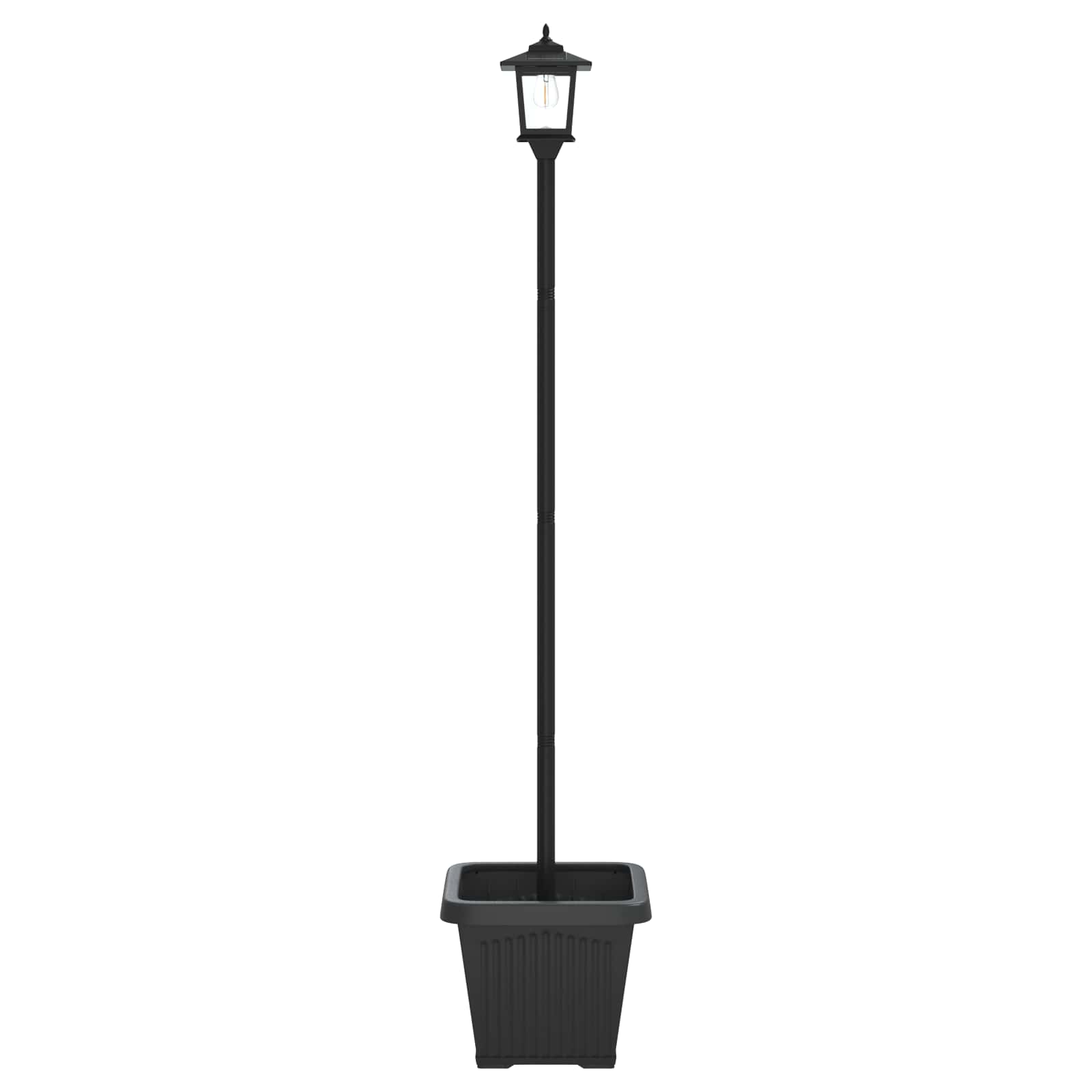vidaXL Lampka solarna z donicą with LED Bulb Czarny 32 x 32 x 158 cm