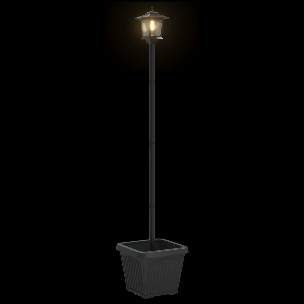 vidaXL Lampka solarna z donicą with LED Bulb Czarny 32 x 32 x 158 cm