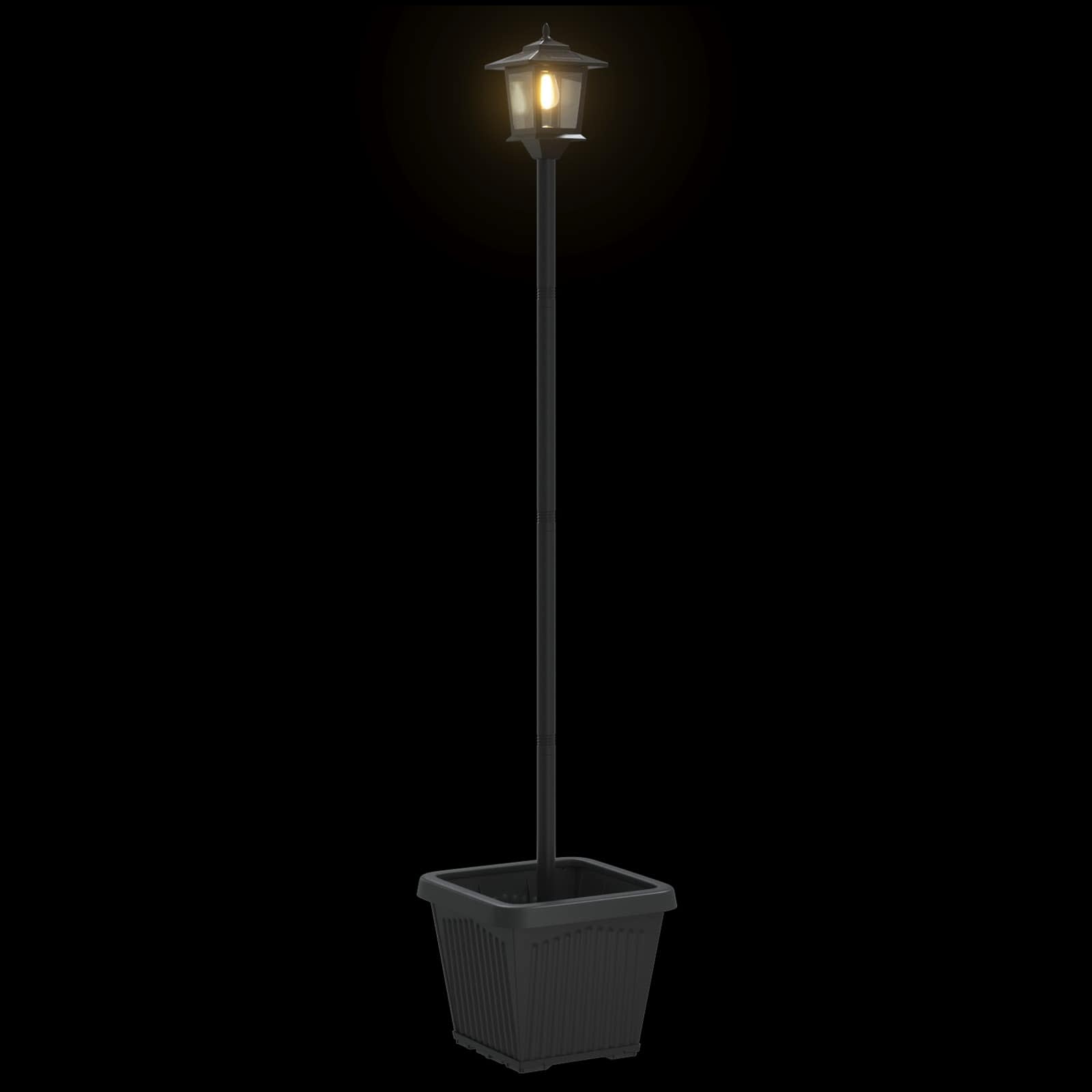 vidaXL Lampka solarna z donicą with LED Bulb Czarny 32 x 32 x 158 cm