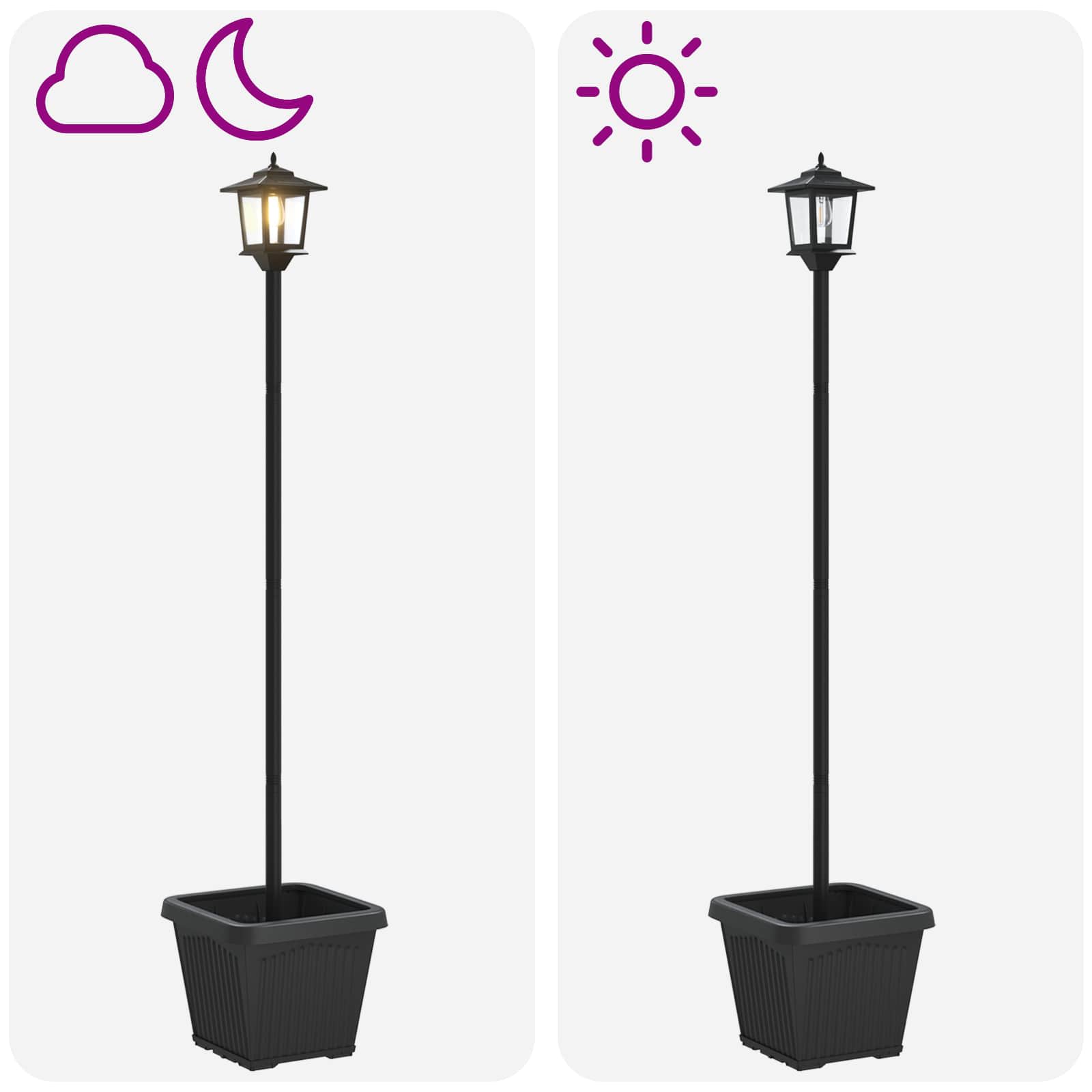 vidaXL Lampka solarna z donicą with LED Bulb Czarny 32 x 32 x 158 cm