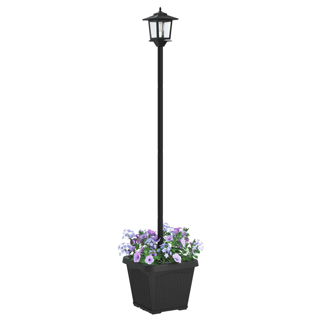 vidaXL Lampka solarna z donicą with LED Bulb Czarny 32 x 32 x 158 cm