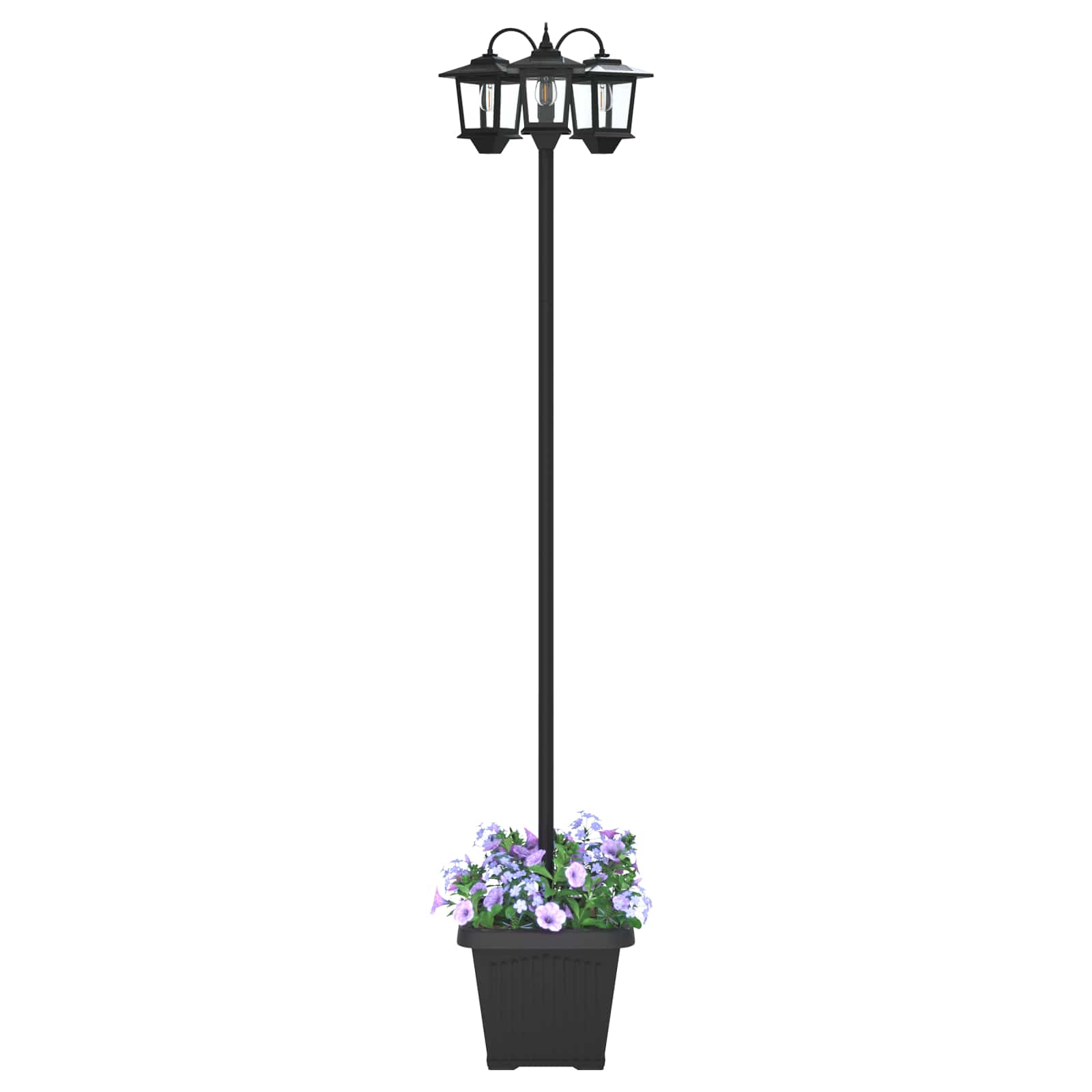 vidaXL Lampion z trzema głowami z doniczką Czarny 32 x 32 x 188 cm