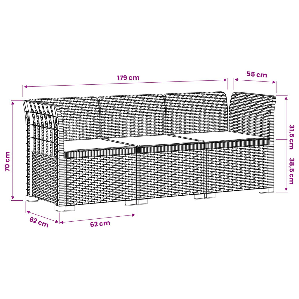 vidaXL Sofa ogrodowa 3-osobowa z poduszkami w rattanowym wyglądzie PP