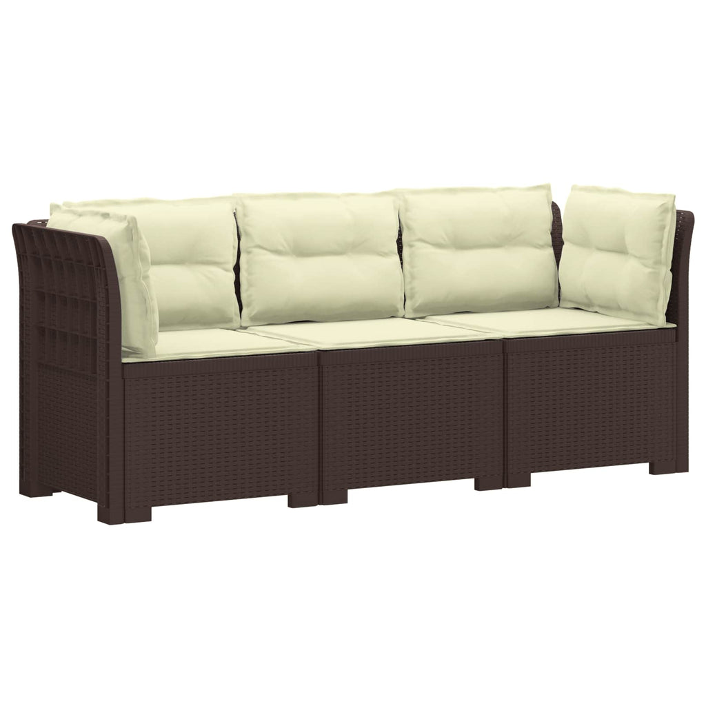 vidaXL Sofa ogrodowa 3-osobowa z poduszkami w rattanowym wyglądzie PP