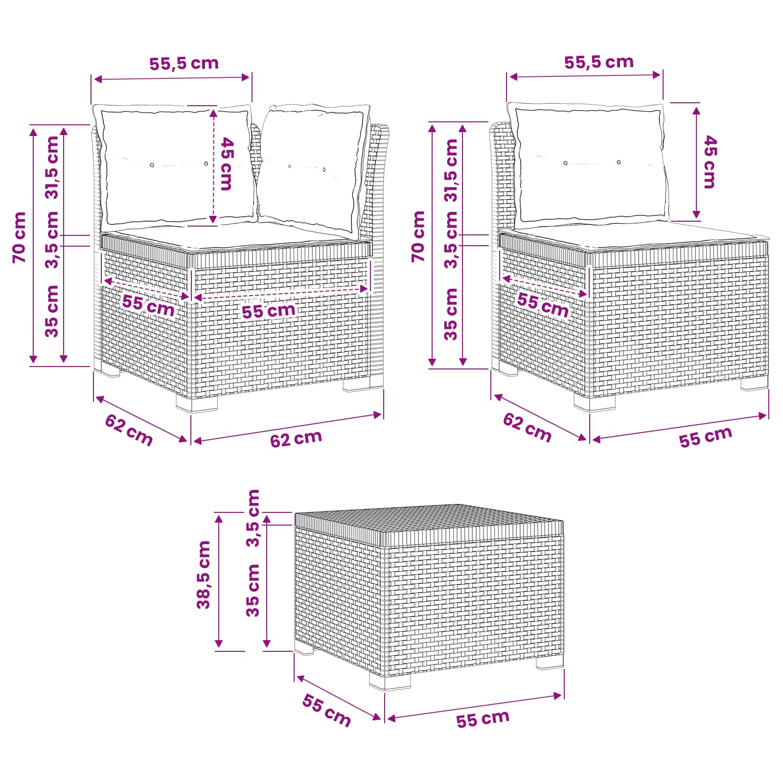 vidaXL Kanapa ogrodowa 4-osobowa z poduszkami w stylu rattanowym PP