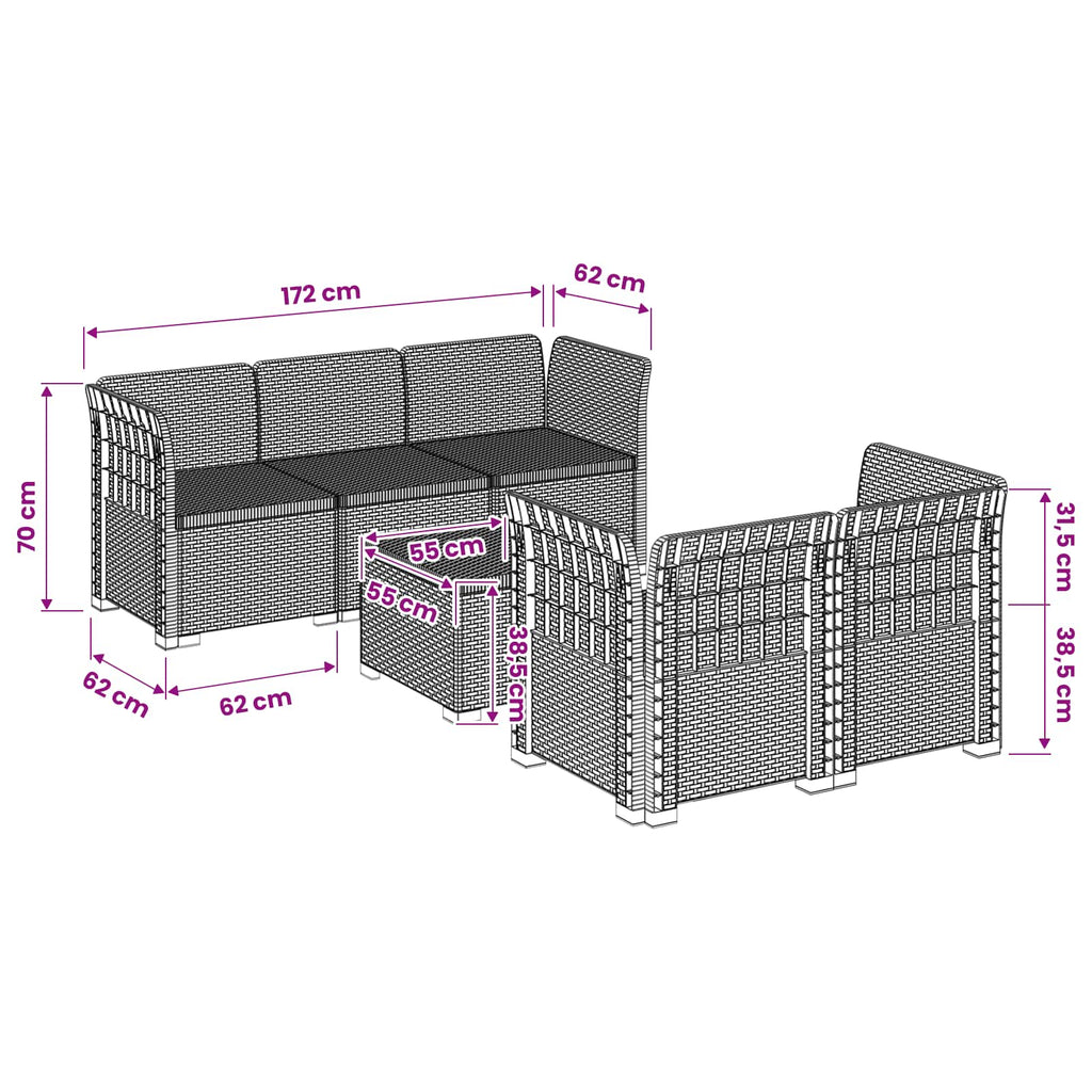 vidaXL 5-osobowa sofa ogrodowa w stylu rattanowym PP antracytowy