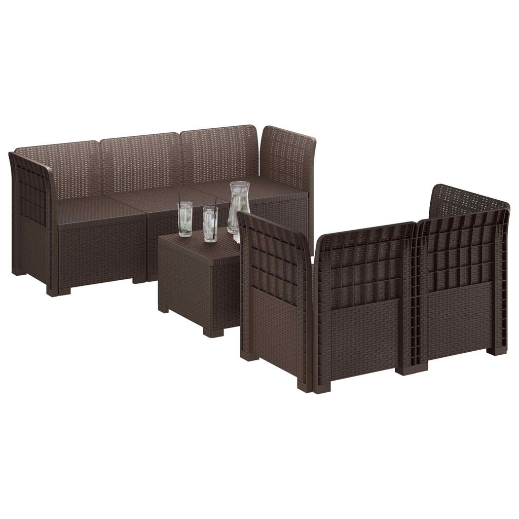 vidaXL 5-osobowa sofa ogrodowa w stylu rattanowym PP brązowy