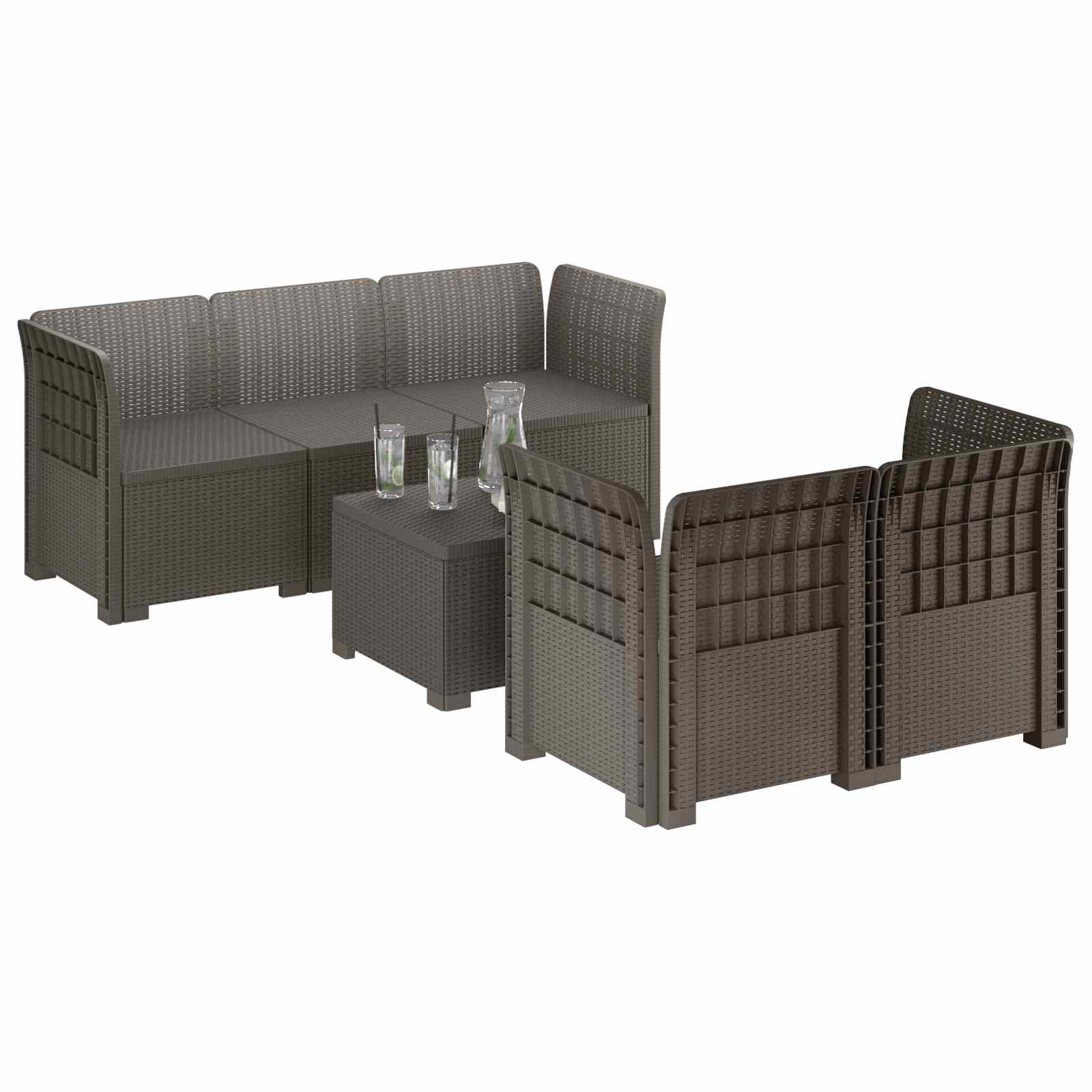 vidaXL 5-osobowa sofa ogrodowa w stylu rattanowym PP jasnoszary