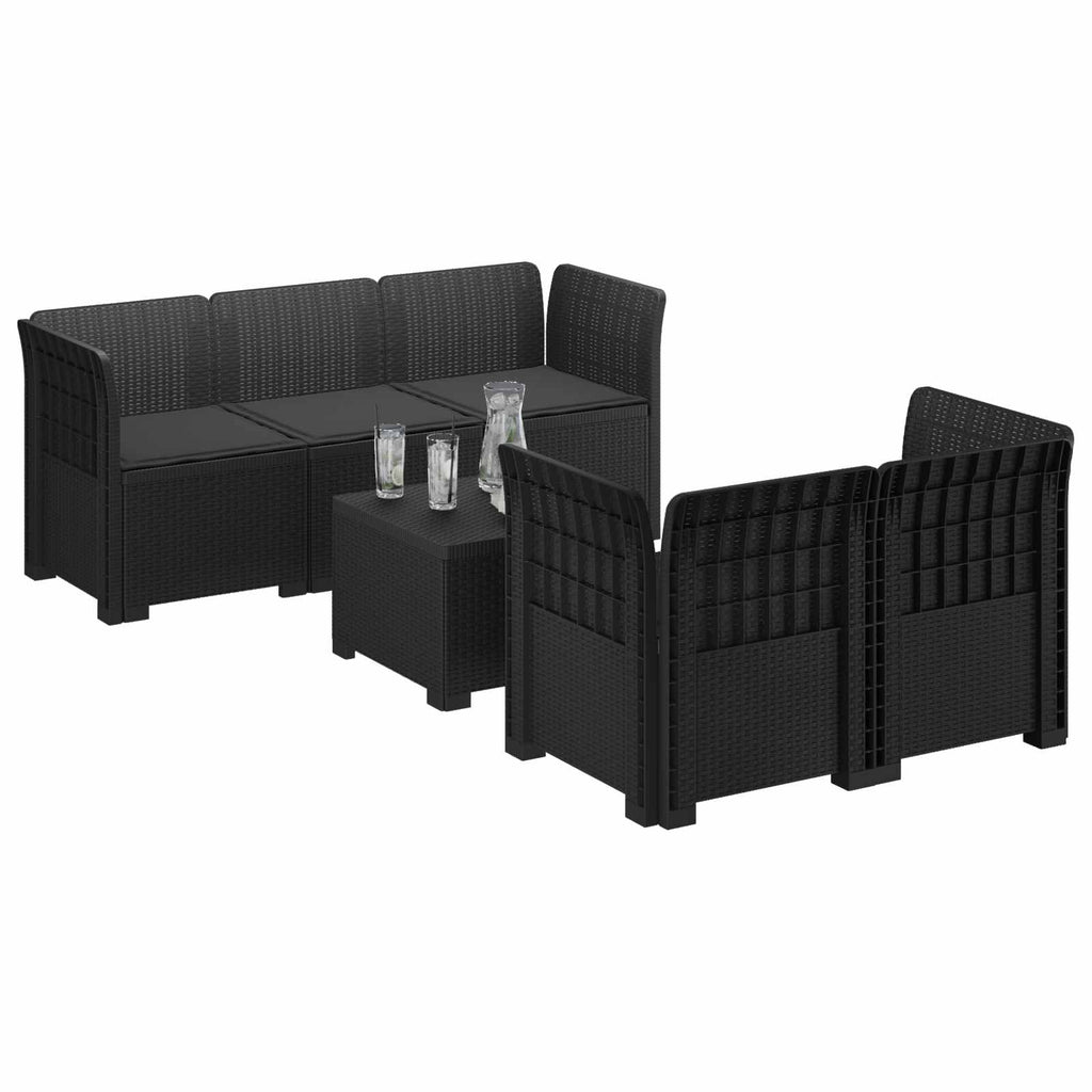 vidaXL 5-osobowa sofa ogrodowa z poduszkami w stylu rattanowym PP
