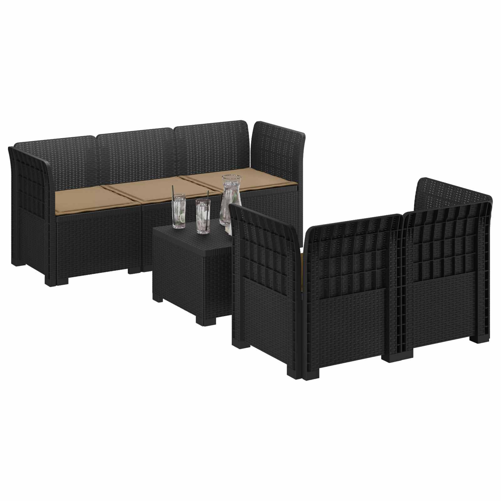 vidaXL 5-osobowa sofa ogrodowa z poduszkami w stylu rattanowym PP