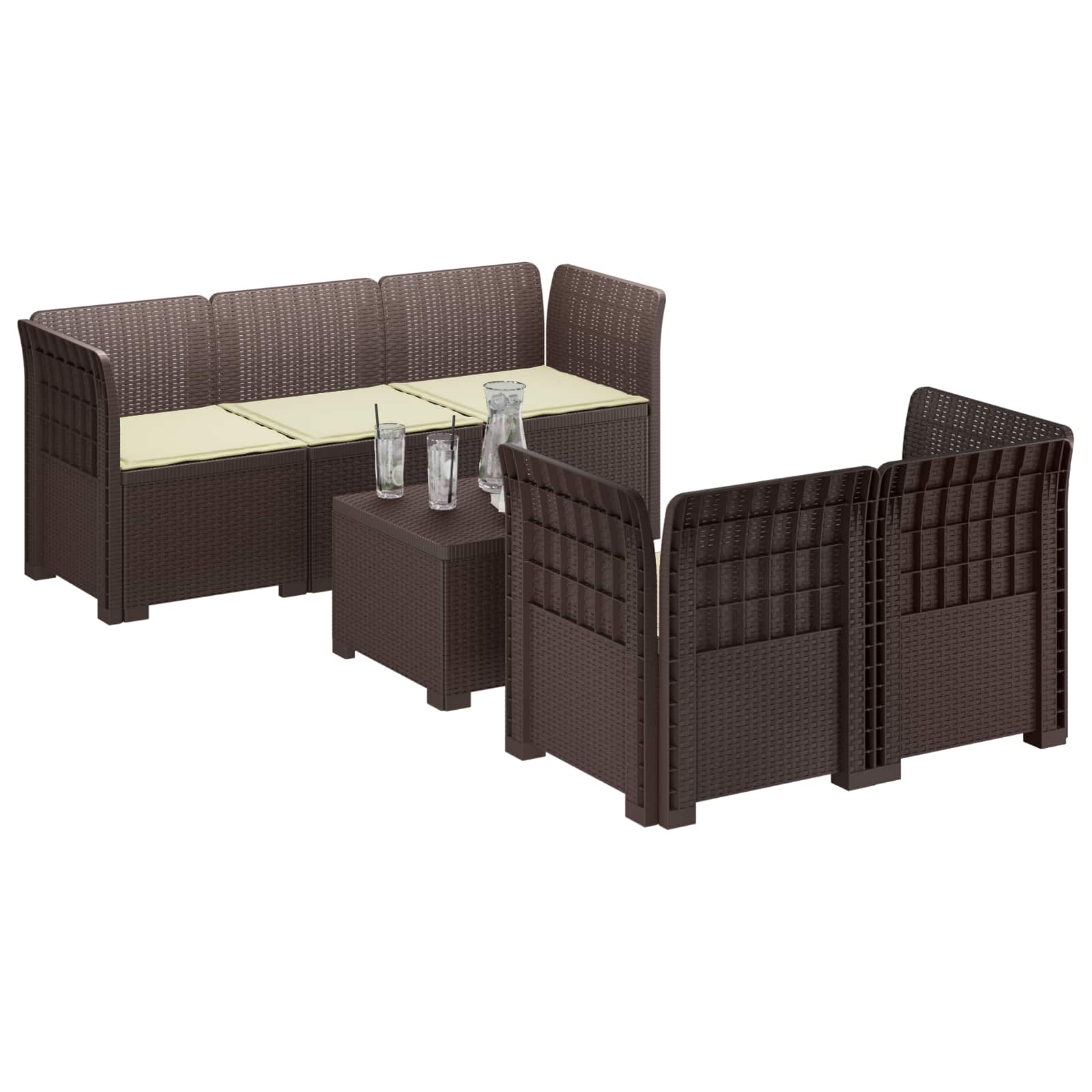 vidaXL 5-osobowa sofa ogrodowa z poduszkami w stylu rattanowym PP