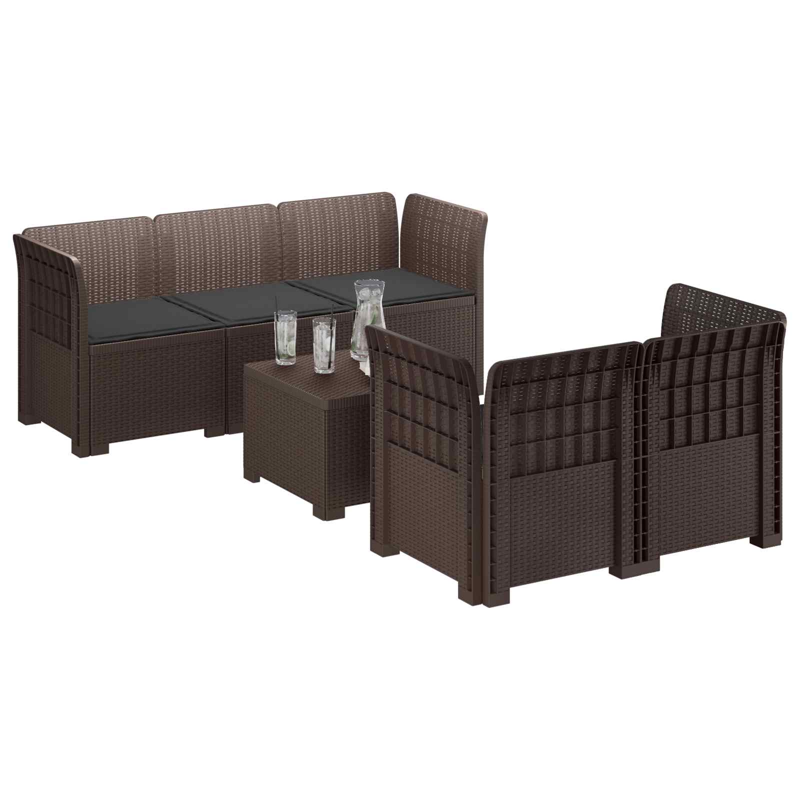 vidaXL 5-osobowa sofa ogrodowa z poduszkami w stylu rattanowym PP