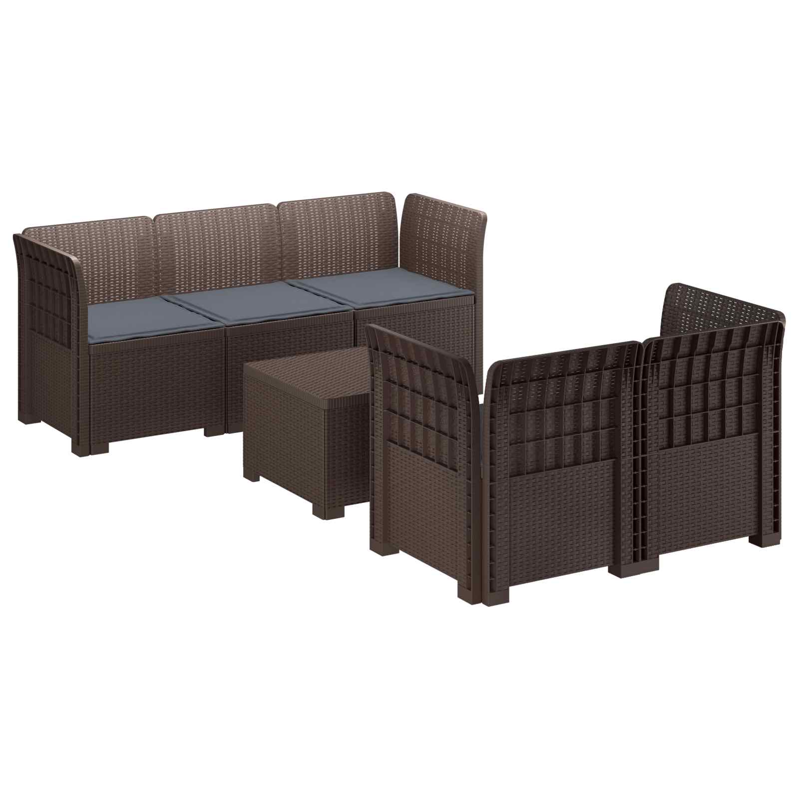 vidaXL 5-osobowa sofa ogrodowa z poduszkami w stylu rattanowym PP